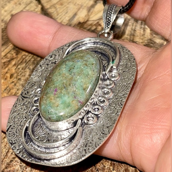 Large Ruby Fuchsite Pendant 2 7/8” - Picture 5 of 16